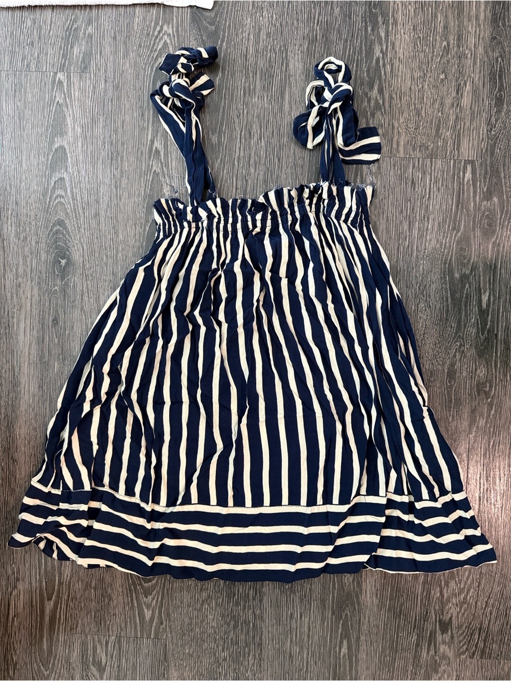 Faithfull the Brand Navy and White Striped Tie-Shoulder Sundress